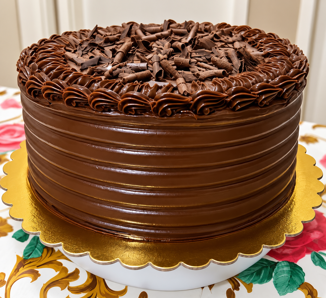 Bolo de chocolate com raspas e rosetas